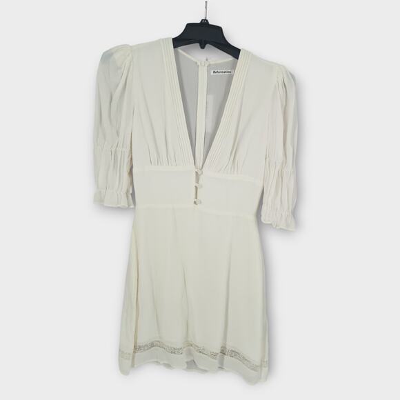 Reformation Dresses & Skirts - Reformation Quarry Mini Dress Women's 8 Ivory Sheer Sleeves Deep V-Neck NWT